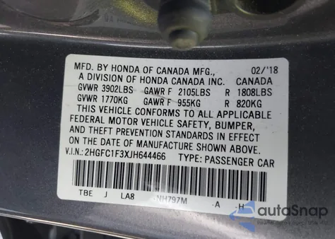 2018 Honda Civic Ex-T z USA, uszkodzony, nr VIN 2HGFC1F3XJH644466